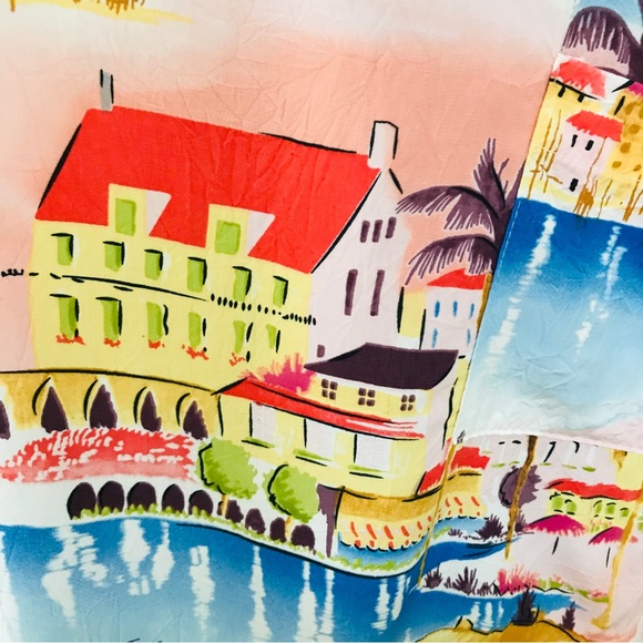 VINTAGE 80s LINE TWO French Riviera Print RESORT DRESS Size Small - Picture 10 of 14